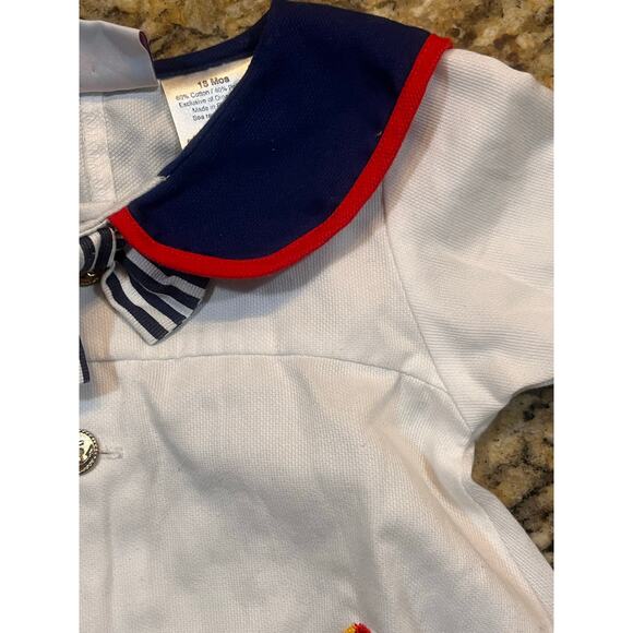 VTG Small Steps Boy Girl 18 Month Nautical Sailor Bubble Romper White Blue - Picture 1 of 13